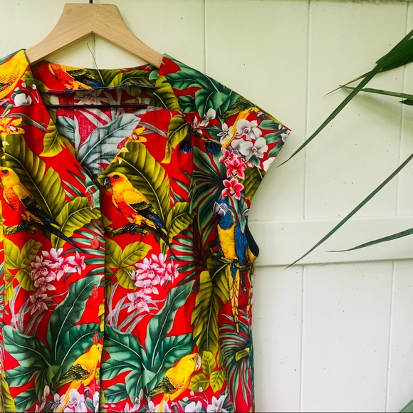 vintage vsco 90s tropical button you popover - Picture 2 of 5